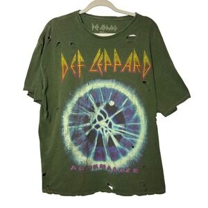 Def Leppard Adrenalize Band T-Shirt Small/Medium Green Distressed Thrashed